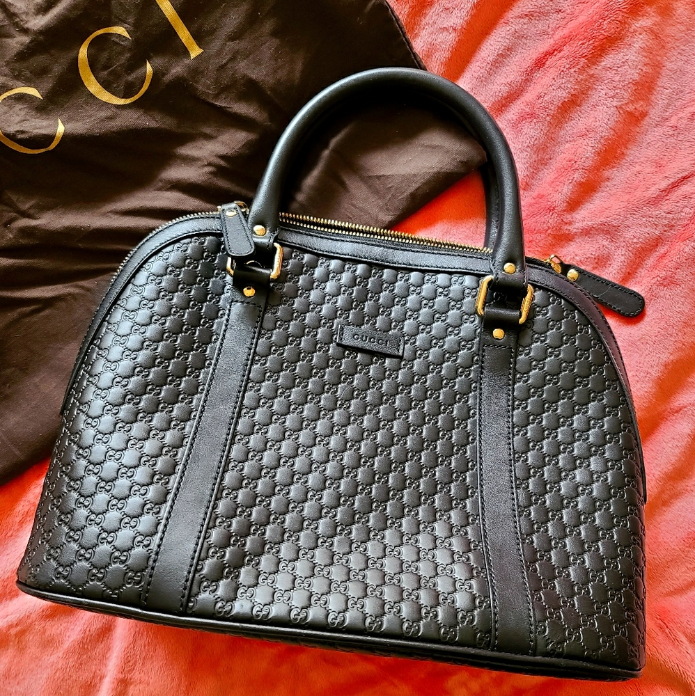 SOLDMicroguccissima Black Genuine Leather Dome bag